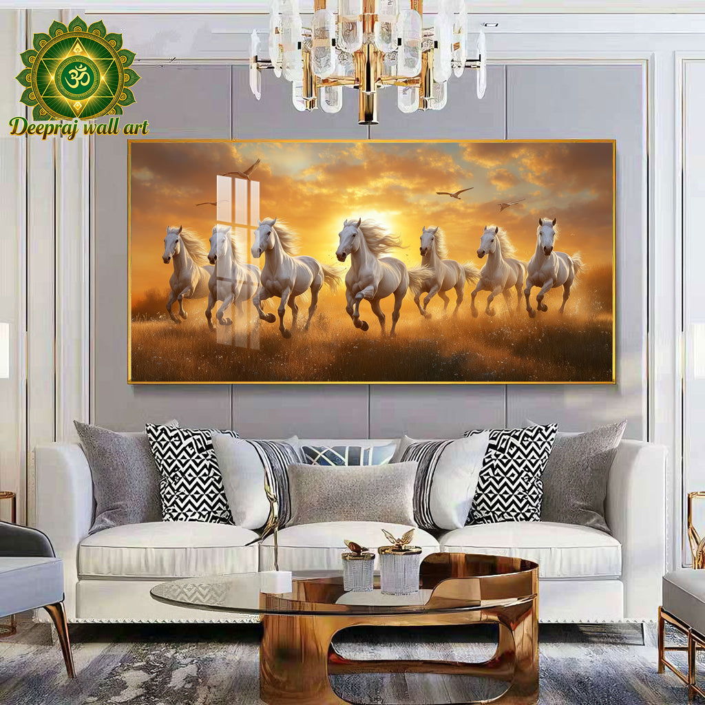 Seven Running Horses| Crystal Porcelain 5D Wall Décor | 70 × 140 cm