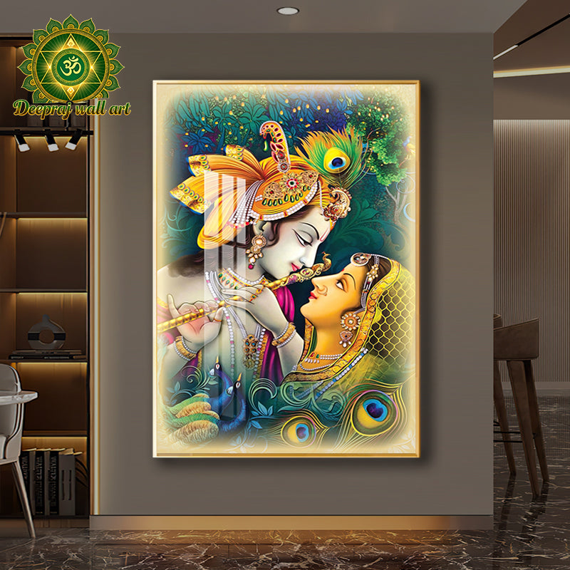 Radha–Krishna with Bansuri | Premium Porcelain LED wall decor|80 X120 CM