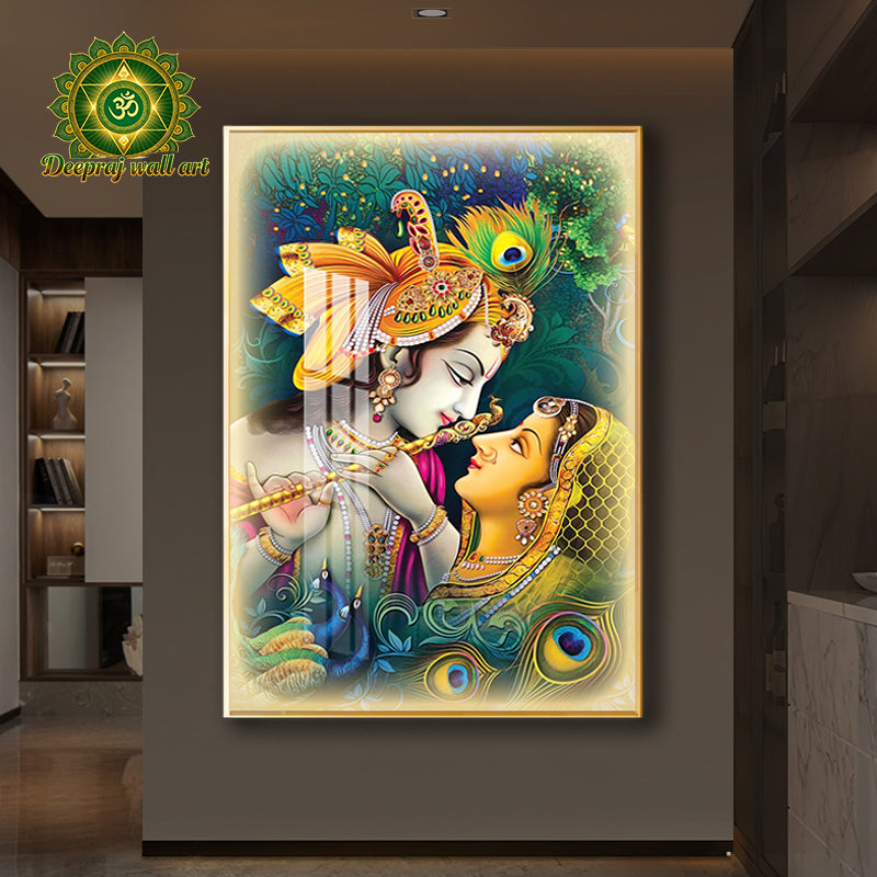 Radha–Krishna with Bansuri | Premium Porcelain LED wall decor|80 X120 CM