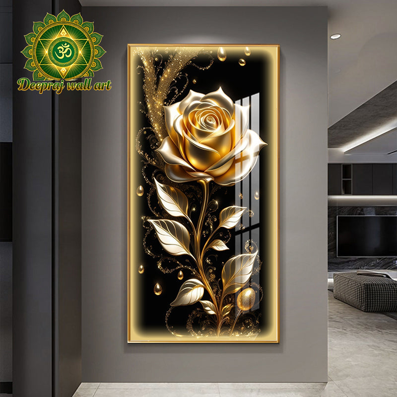 Elegant Rose on Gold Frame, LED light with Diamond,60 X120 CM