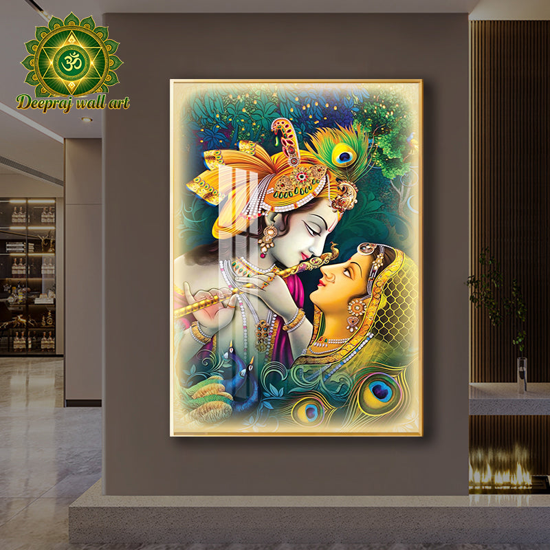 Radha–Krishna with Bansuri | Premium Porcelain LED wall decor|80 X120 CM