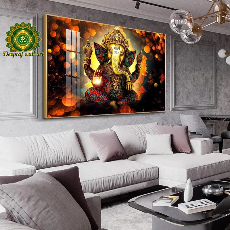 Ganesh Crystal Porcelain 5D Wall Decor |Diamond-Inspired Crystal Embellishment