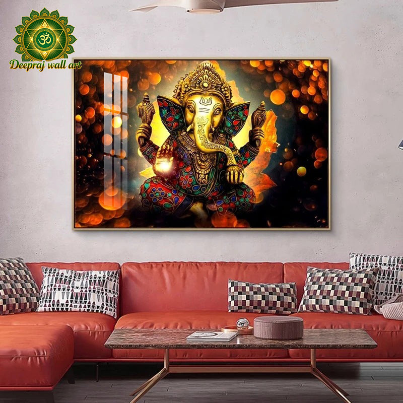 Ganesh Crystal Porcelain 5D Wall Decor |Diamond-Inspired Crystal Embellishment
