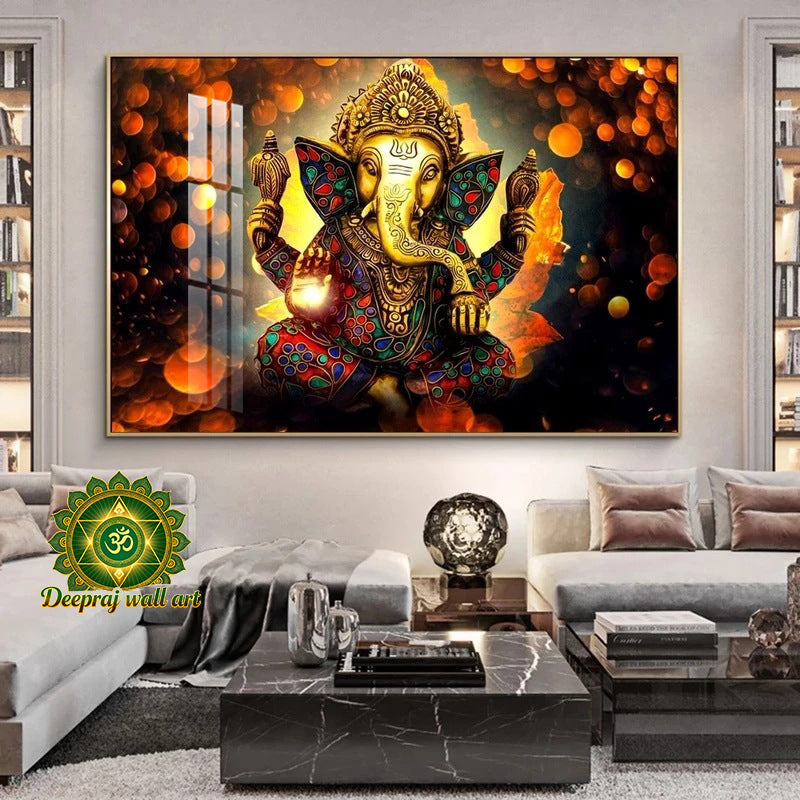 Ganesh Crystal Porcelain 5D Wall Decor |Diamond-Inspired Crystal Embellishment