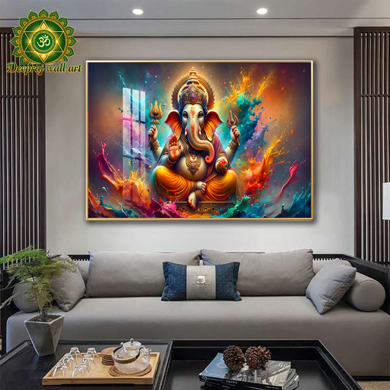 Lord Ganesh Crystal Porcelain 5D Wall Décor|70*100cm| Diamond-Inspired Crystal Embellishment | Limited Availability