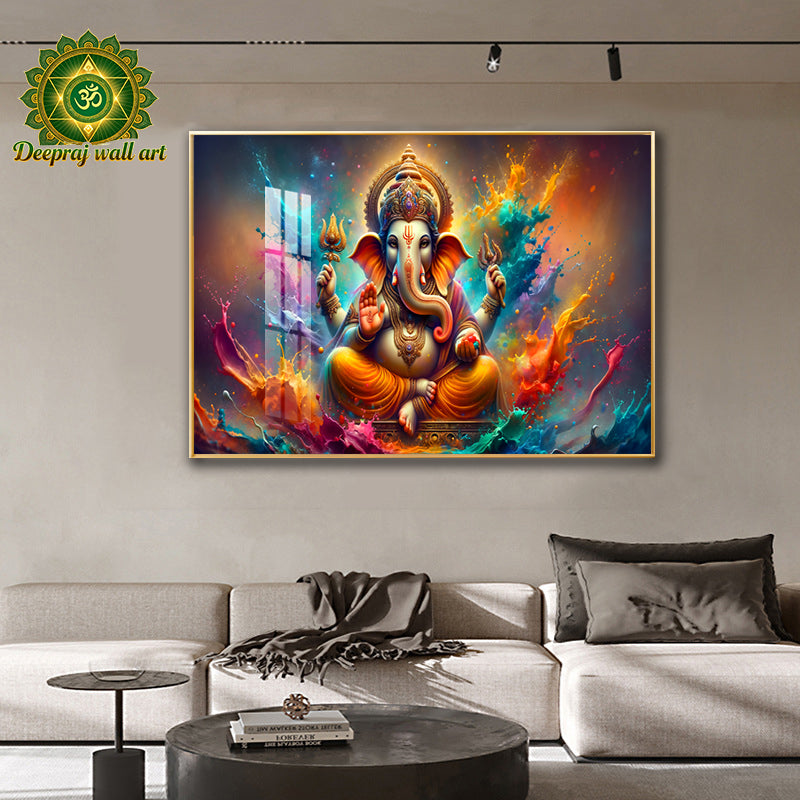 Lord Ganesh Crystal Porcelain 5D Wall Décor|70*100cm| Diamond-Inspired Crystal Embellishment | Limited Availability