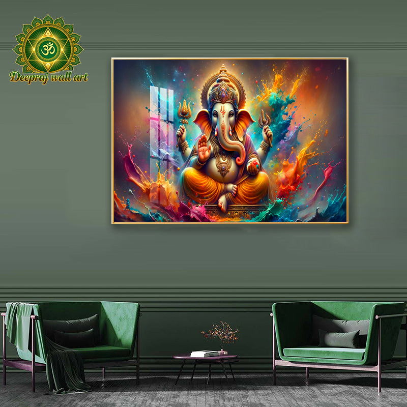 Lord Ganesh Crystal Porcelain 5D Wall Décor|70*100cm| Diamond-Inspired Crystal Embellishment | Limited Availability