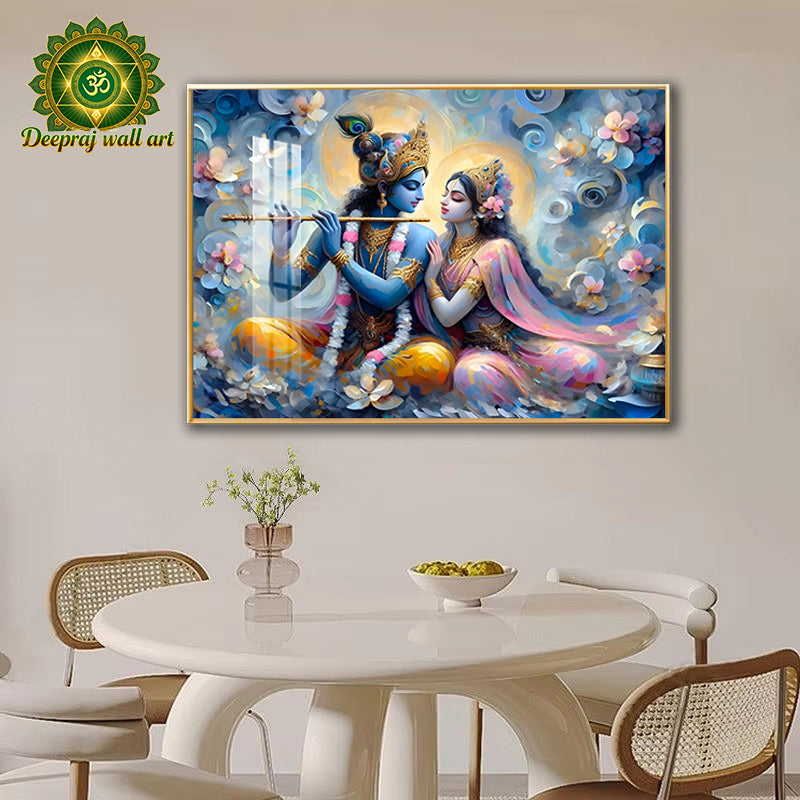 Radha and Lord Krishna with Bansuri| Premium Crystal Porcelain 5D LED Wall Décor | 70 × 100 cm