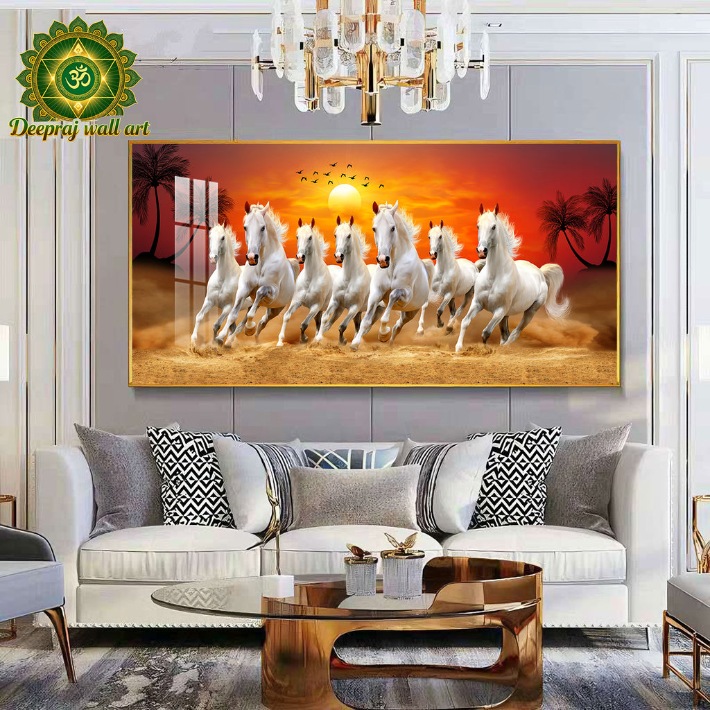 Seven Running Horses| Crystal Porcelain 5D Wall Décor | 70 × 140 cm