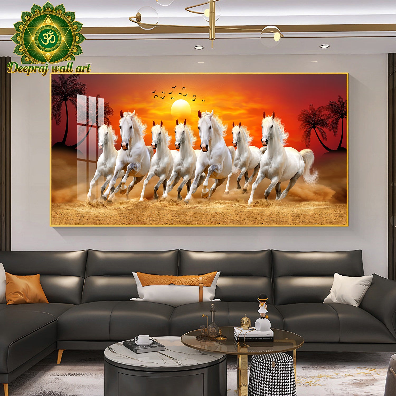 Seven Running Horses| Crystal Porcelain 5D Wall Décor | 70 × 140 cm