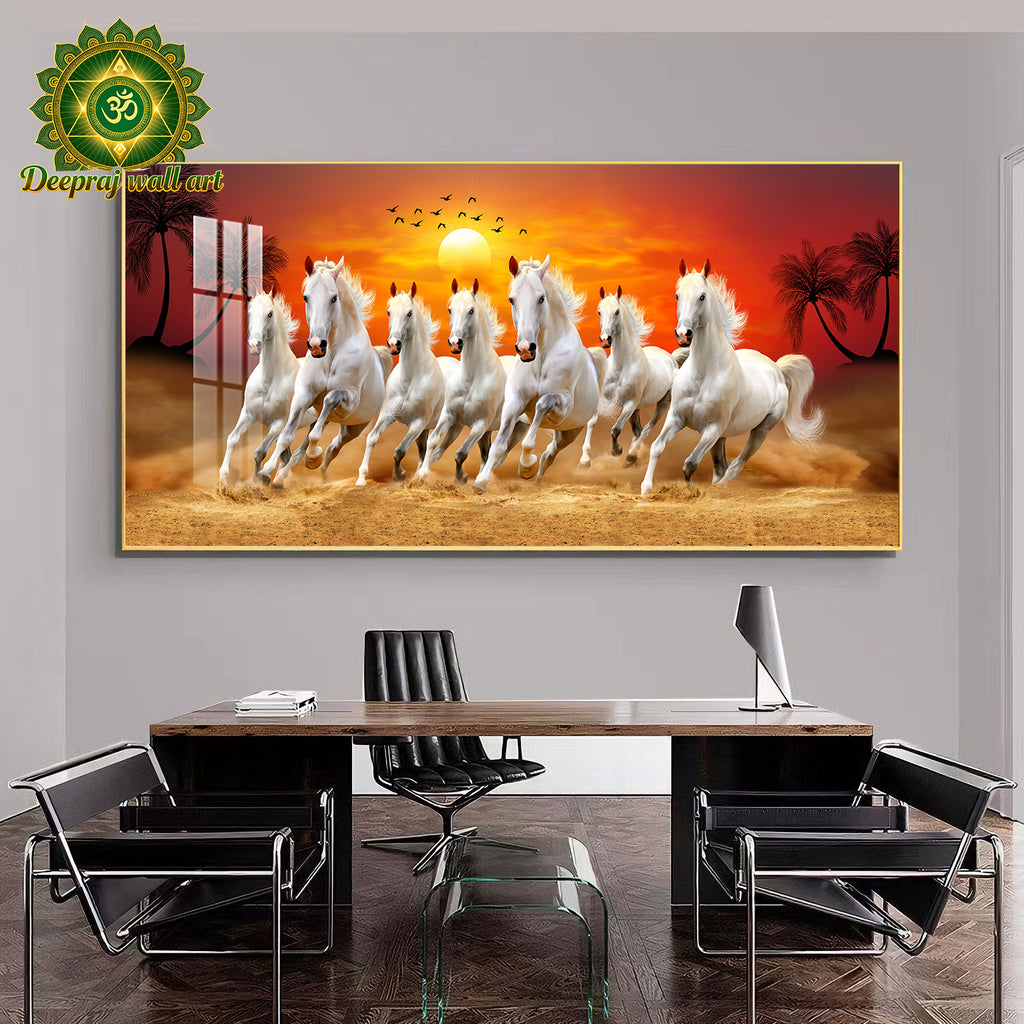 Seven Running Horses| Crystal Porcelain 5D Wall Décor | 70 × 140 cm