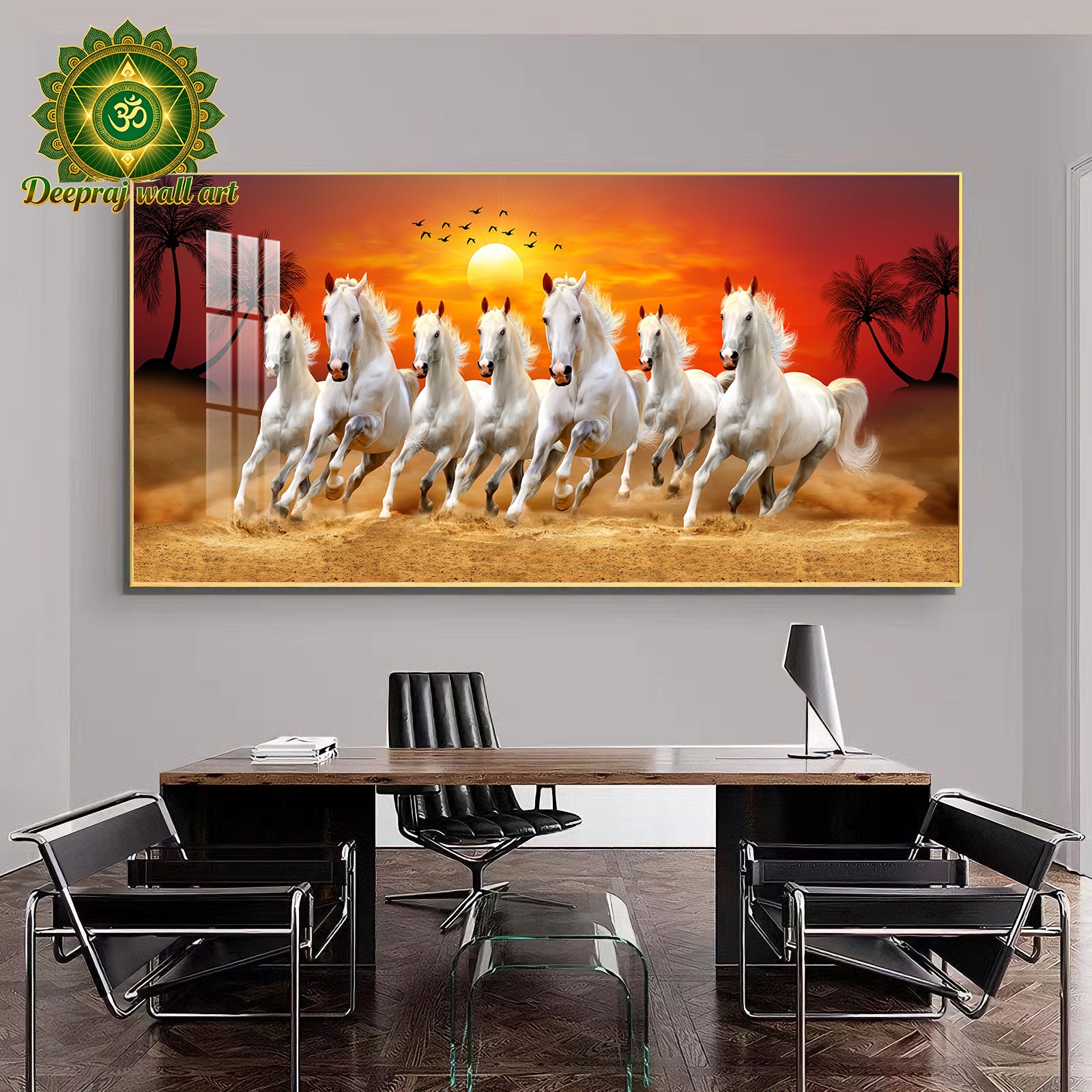 Seven Running Horses| Crystal Porcelain 5D Wall Décor | 70 × 140 cm