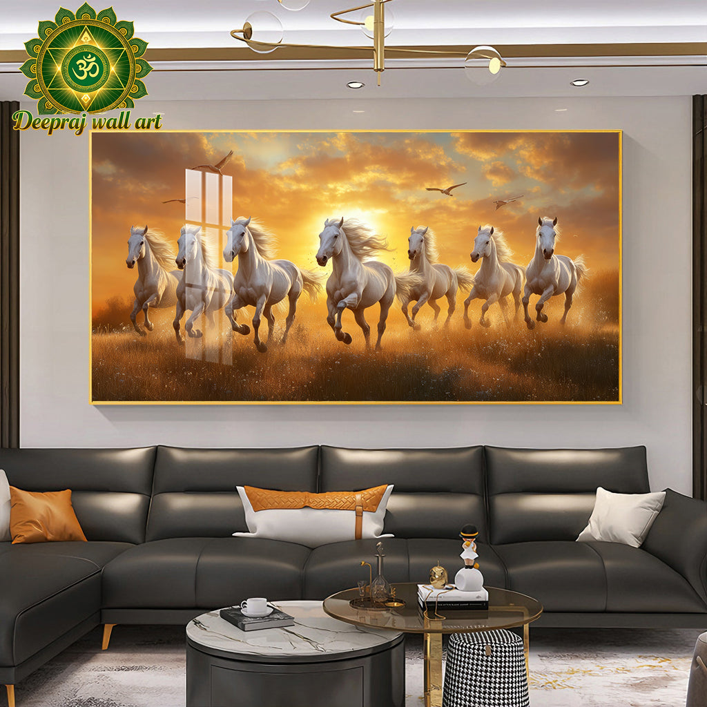 Seven Running Horses| Crystal Porcelain 5D Wall Décor | 70 × 140 cm