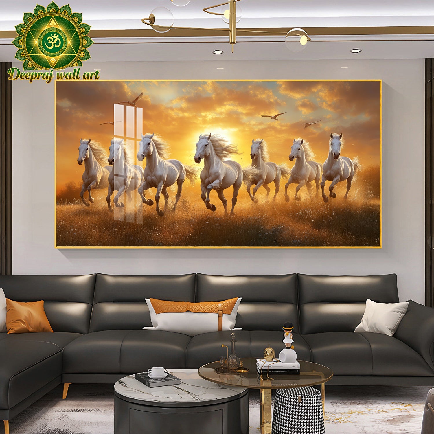 Seven Running Horses| Crystal Porcelain 5D Wall Décor | 70 × 140 cm