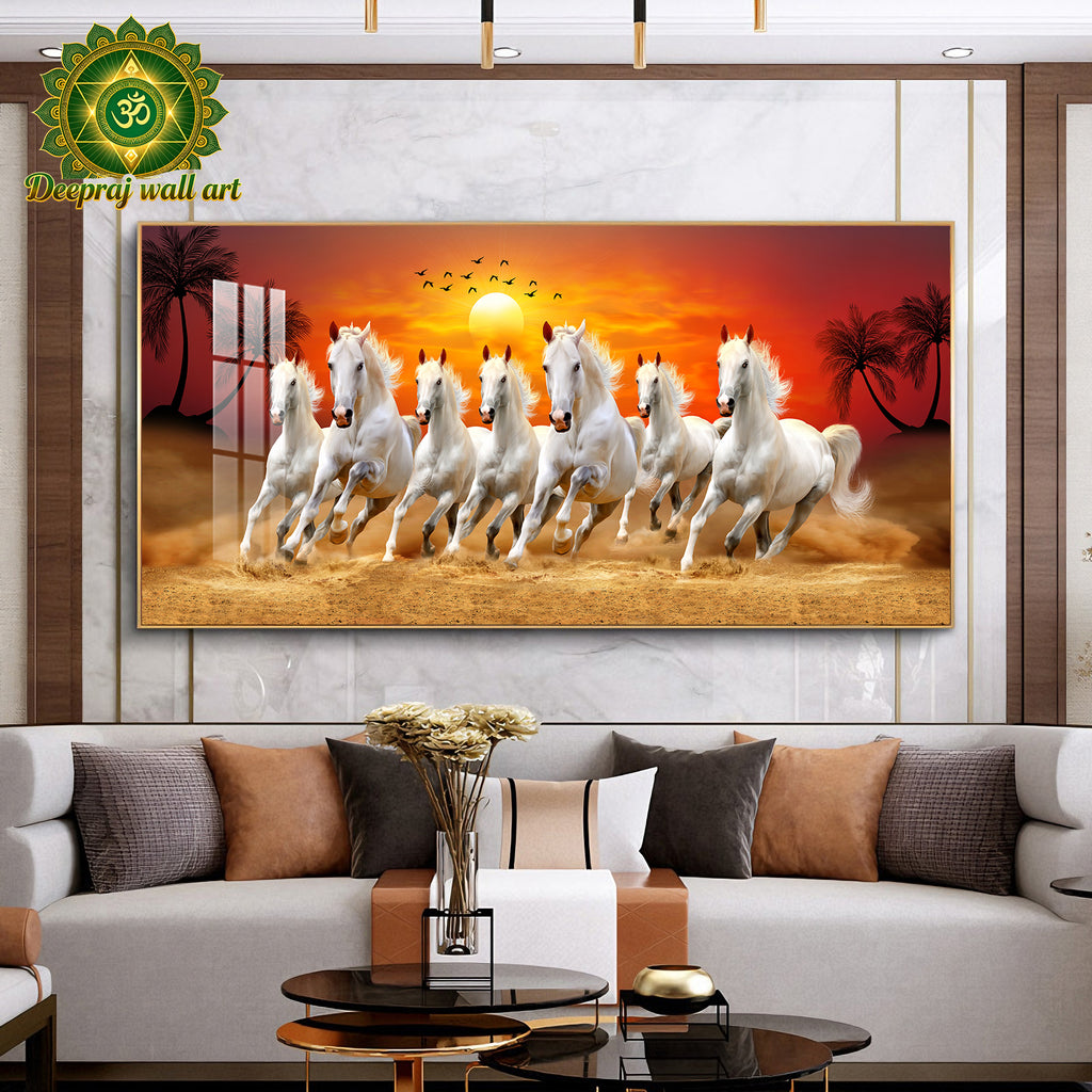 Seven Running Horses| Crystal Porcelain 5D Wall Décor | 70 × 140 cm