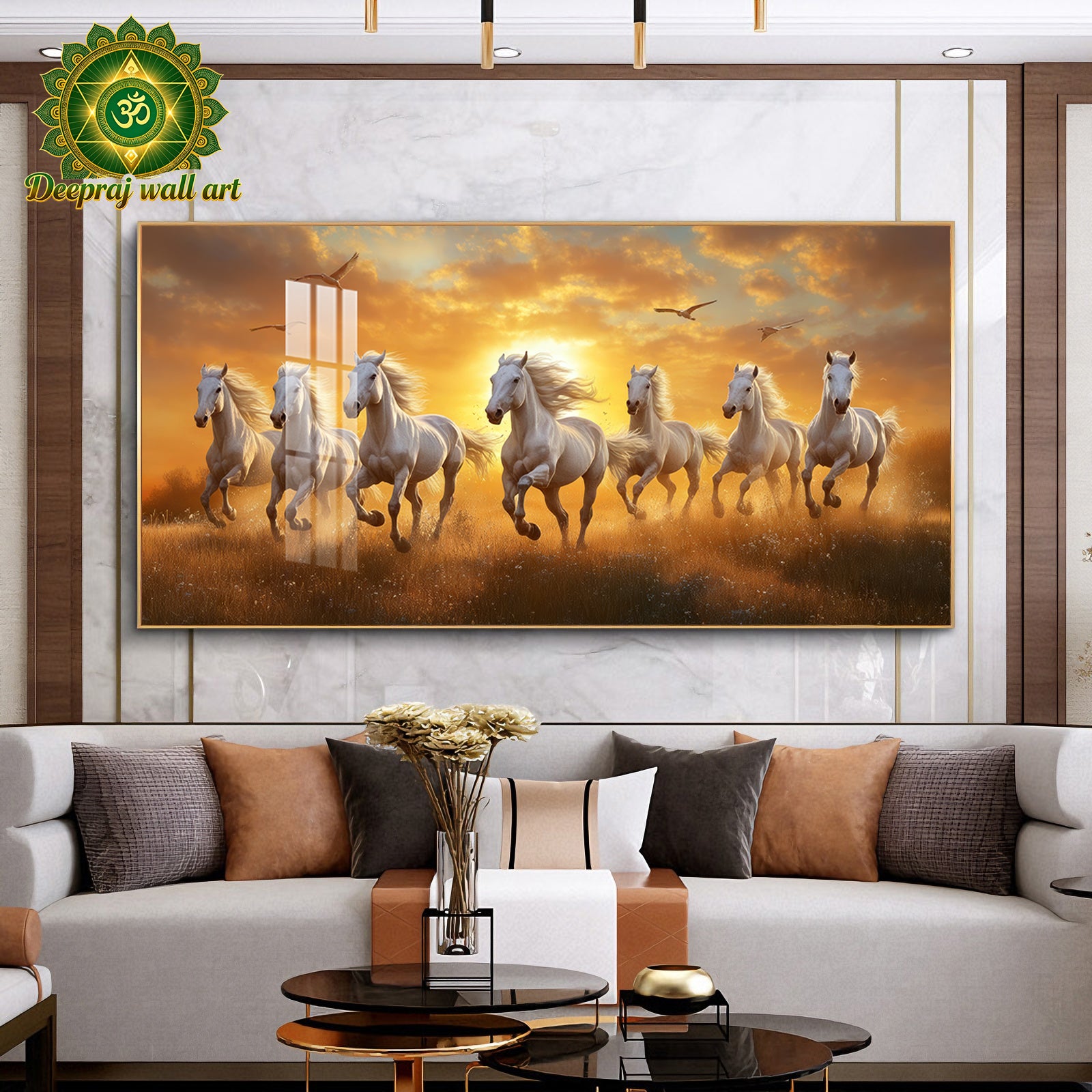 Seven Running Horses| Crystal Porcelain 5D Wall Décor | 70 × 140 cm
