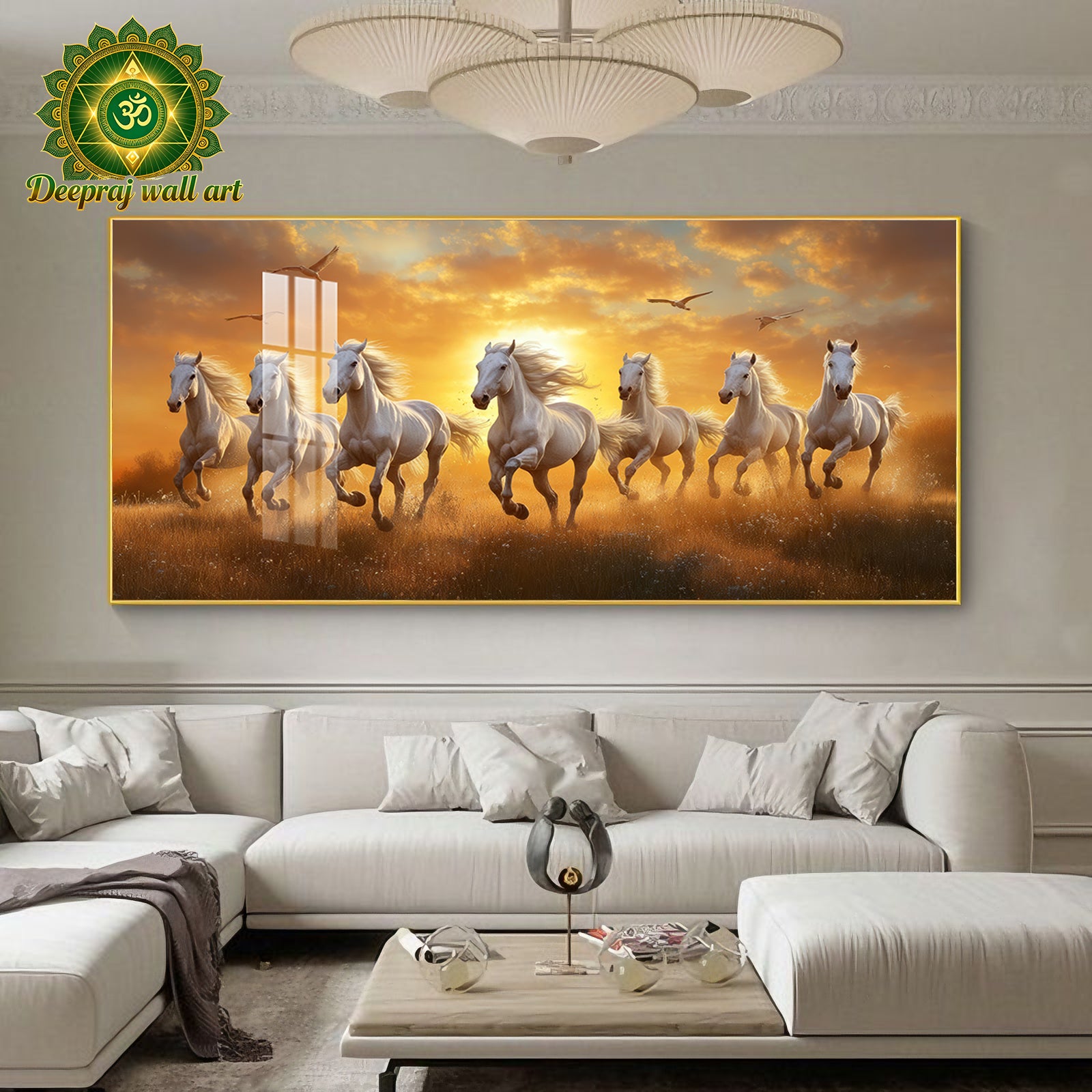 Seven Running Horses| Crystal Porcelain 5D Wall Décor | 70 × 140 cm