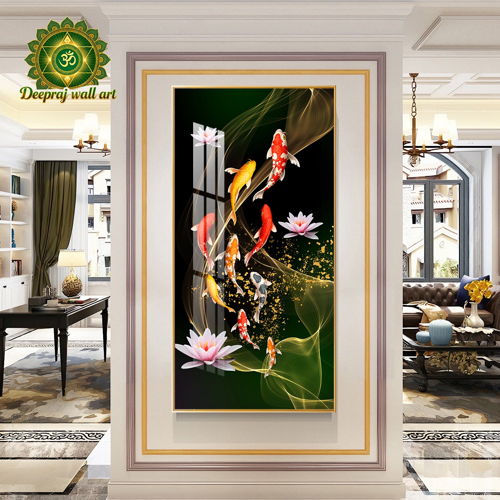 Chinese Koi Fish with Flowers Diamond 60X120cm