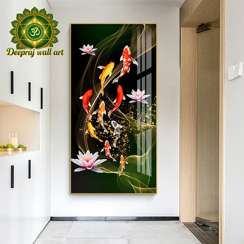 Chinese Koi Fish with Flowers Diamond 60X120cm