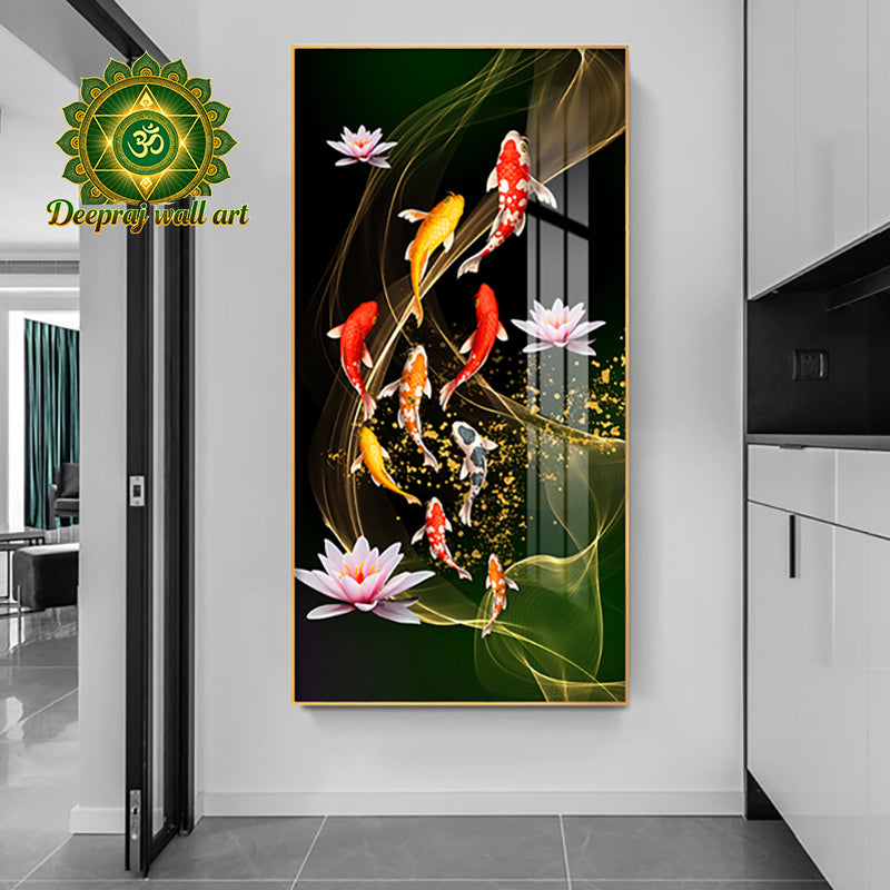 Chinese Koi Fish with Flowers Diamond 60X120cm