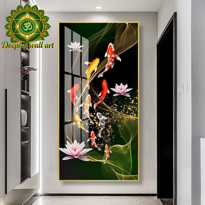 Chinese Koi Fish with Flowers Diamond 60X120cm