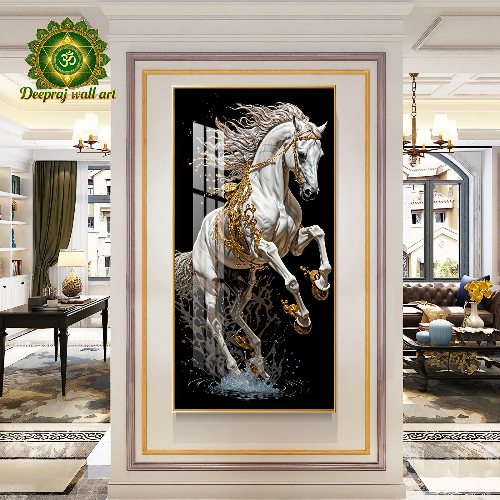 Lucky white Horse with Diamond 60X120CM