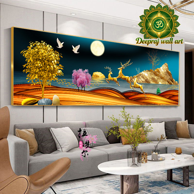 Couple Deer and Money Tree with Diamond decor 60X150CM