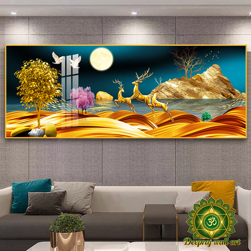 Couple Deer and Money Tree with Diamond decor 60X150CM