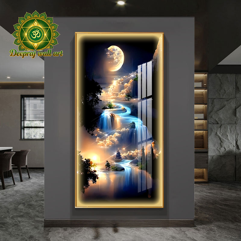 Glowing Moon Crystal Porcelain with LED light and Diamond l 60 x 120 CM