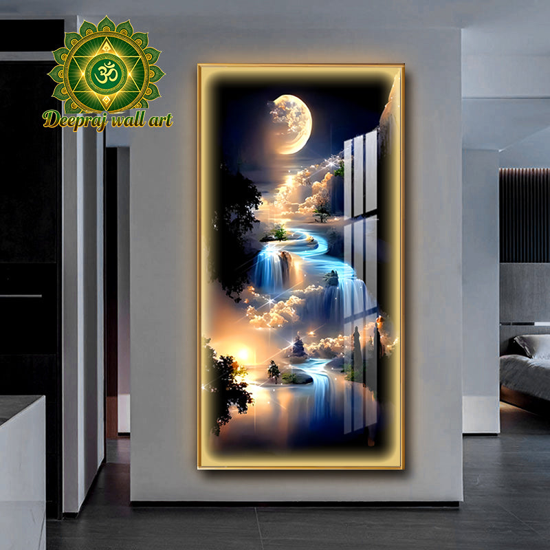 Glowing Moon Crystal Porcelain with LED light and Diamond l 60 x 120 CM