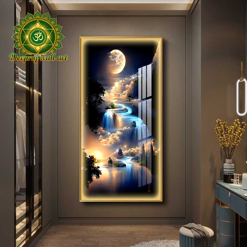 Glowing Moon Crystal Porcelain with LED light and Diamond l 60 x 120 CM