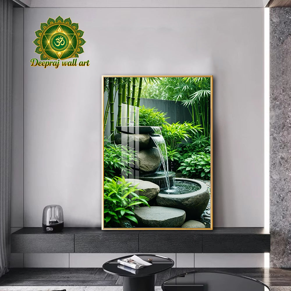 Crystal Porcelain 5D Wall Decor – Fountain with Greenery 50 × 70 cm | Limited Availability