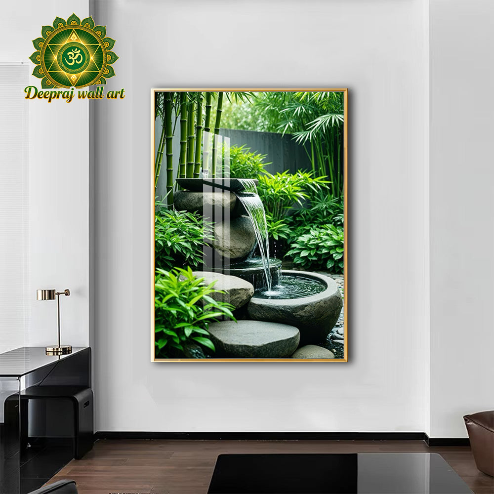 Crystal Porcelain 5D Wall Decor – Fountain with Greenery 50 × 70 cm | Limited Availability