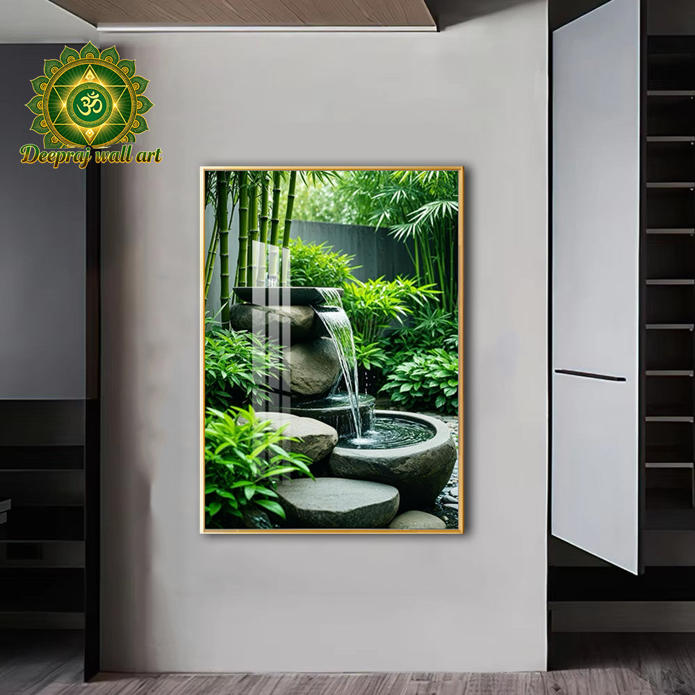 Crystal Porcelain 5D Wall Decor – Fountain with Greenery 50 × 70 cm | Limited Availability
